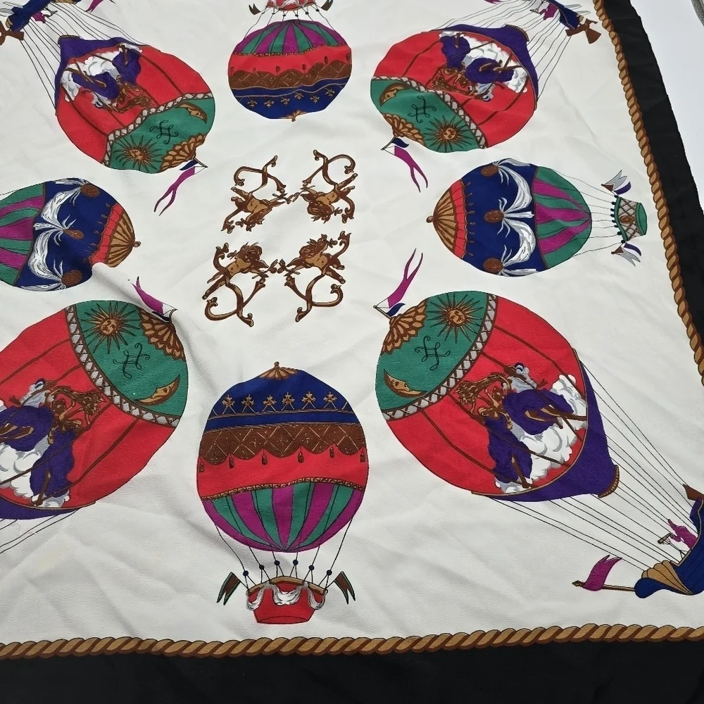Vintage Square Scarf Hot Air Balloon Art Deco Tapestry Hanging Silky Cherub